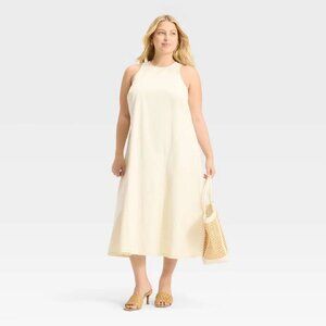 new Size 20 IVORY Future Collective Women's Racerback Denim Midi A-Line Dress